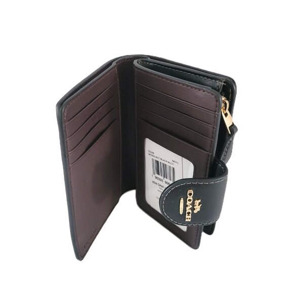 Coach CCL69 Medium Corner Zip Signature Floral Print Bifold Wallet Walnut Black - Picture 7 of 8